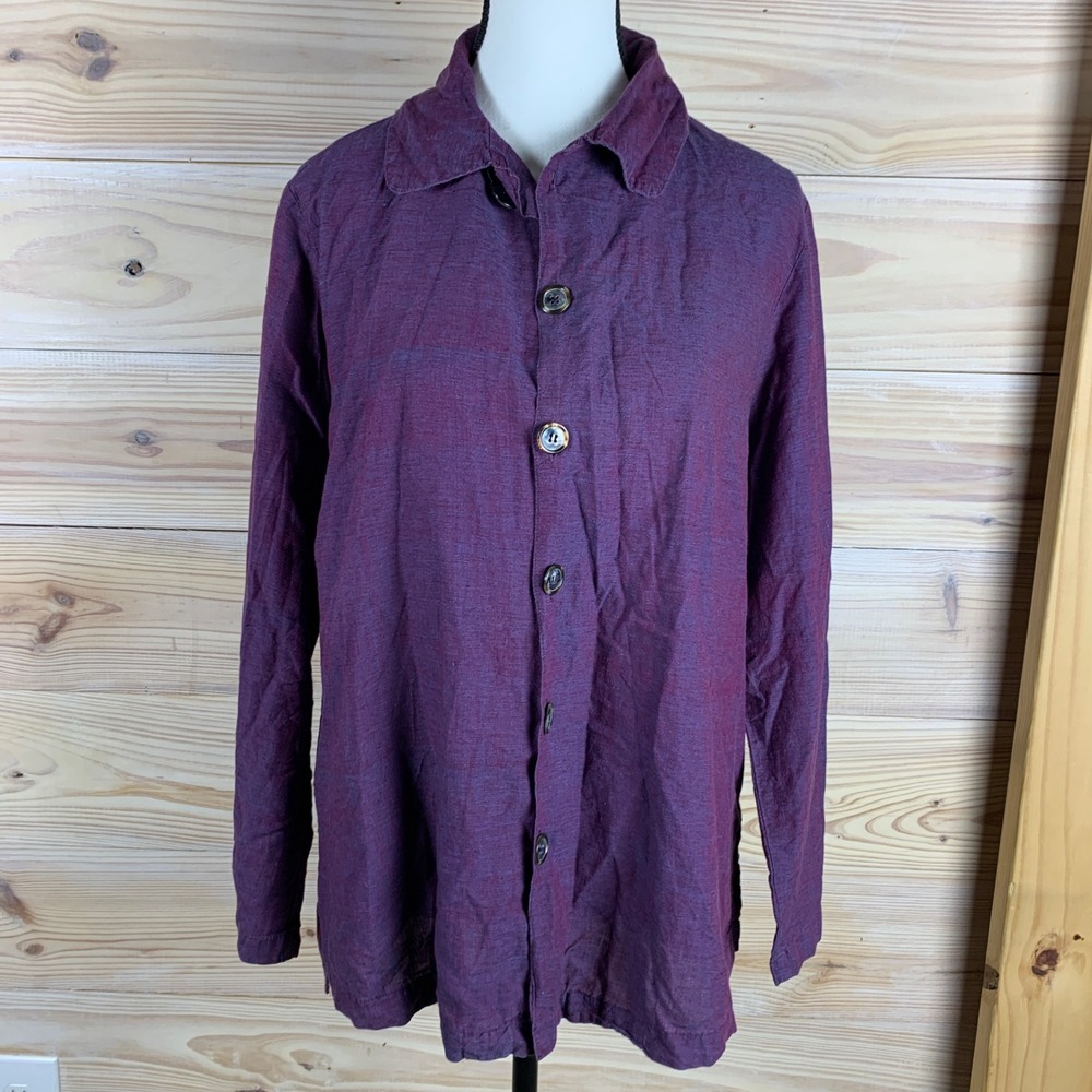 CP Shades Women Small Purple Hand Dyed Cotton Relaxed Lagenlook Shirt‎ Casual